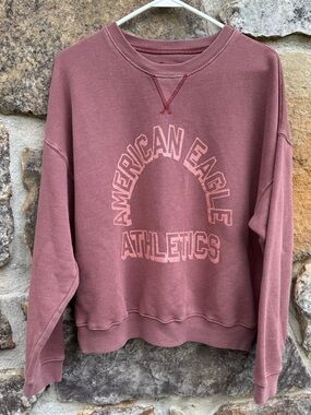 American Eagle Outfitters Dusty Mauve Crewneck Sweatshirt with Athletic Logo